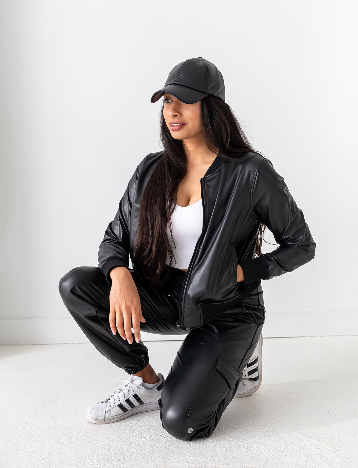 LADIES ON-THE-GO VEGAN LEATHER BOMBER JACKET