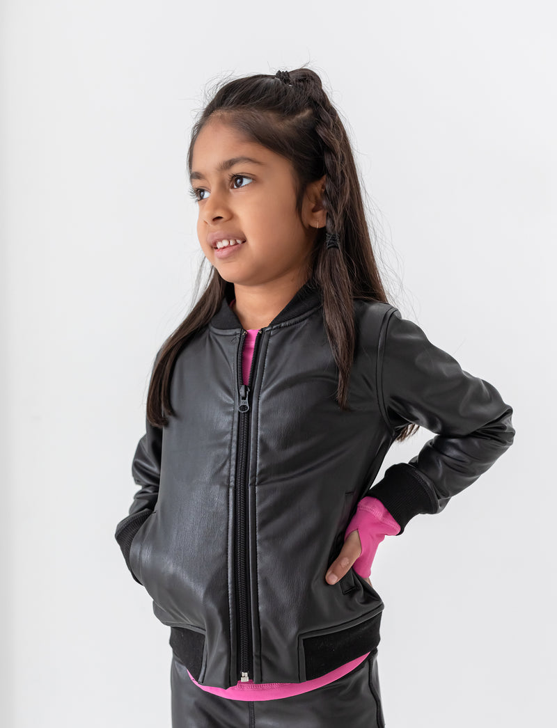 GIRLS 2-6 ON-THE-GO VEGAN LEATHER BOMBER JACKET