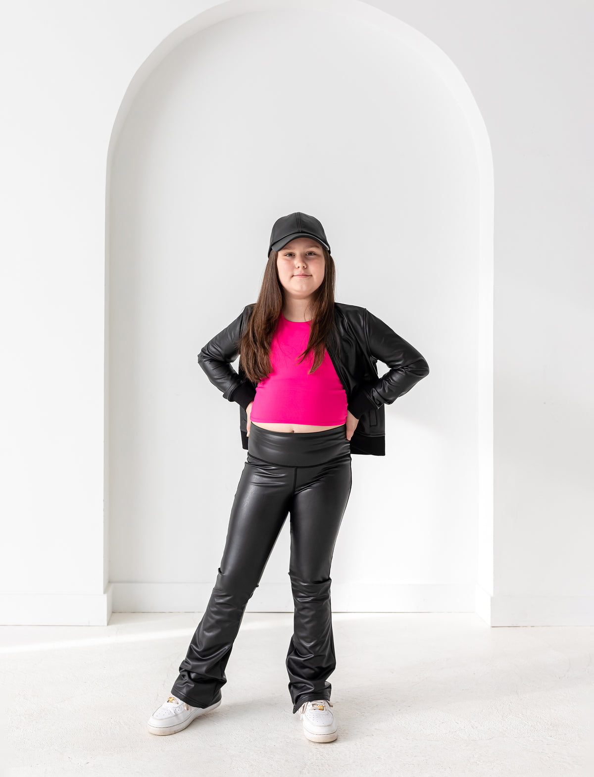 GIRLS ON-THE-GO VEGAN LEATHER BOMBER JACKET