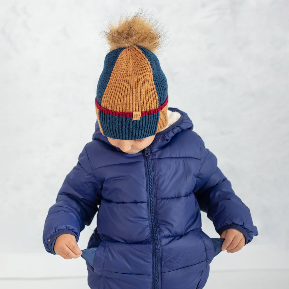 Little Boy's Camel Navy Color Block Knit Toque