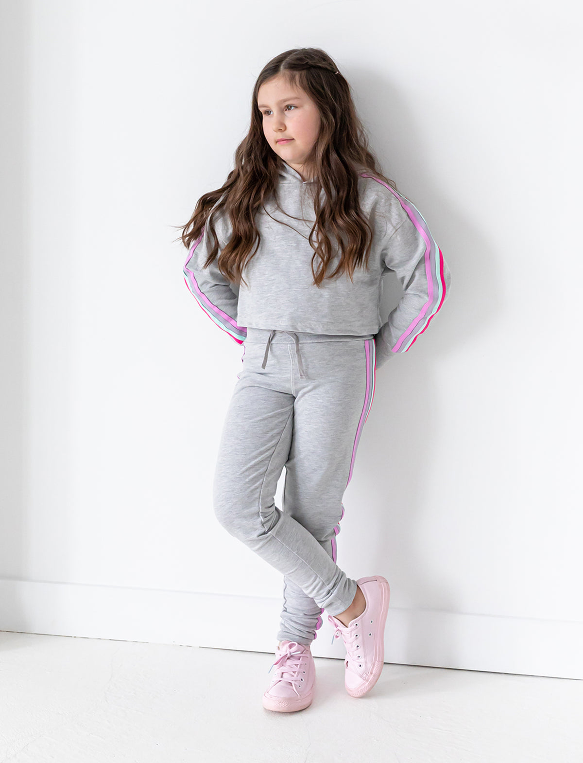 GIRLS 2-6 CROP RAINBOW STRIPE HOODY