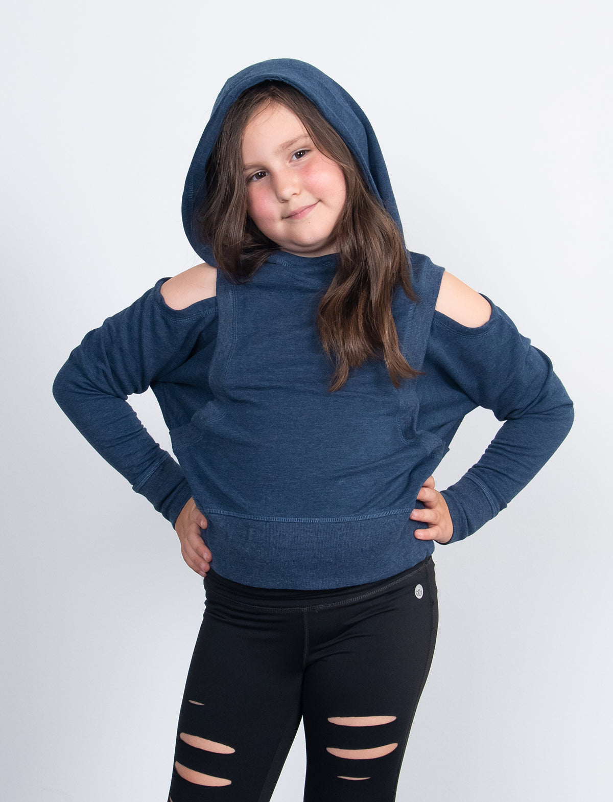 GIRLS 2-6 OPEN SHOULDER HOODED SWEATSHIRT