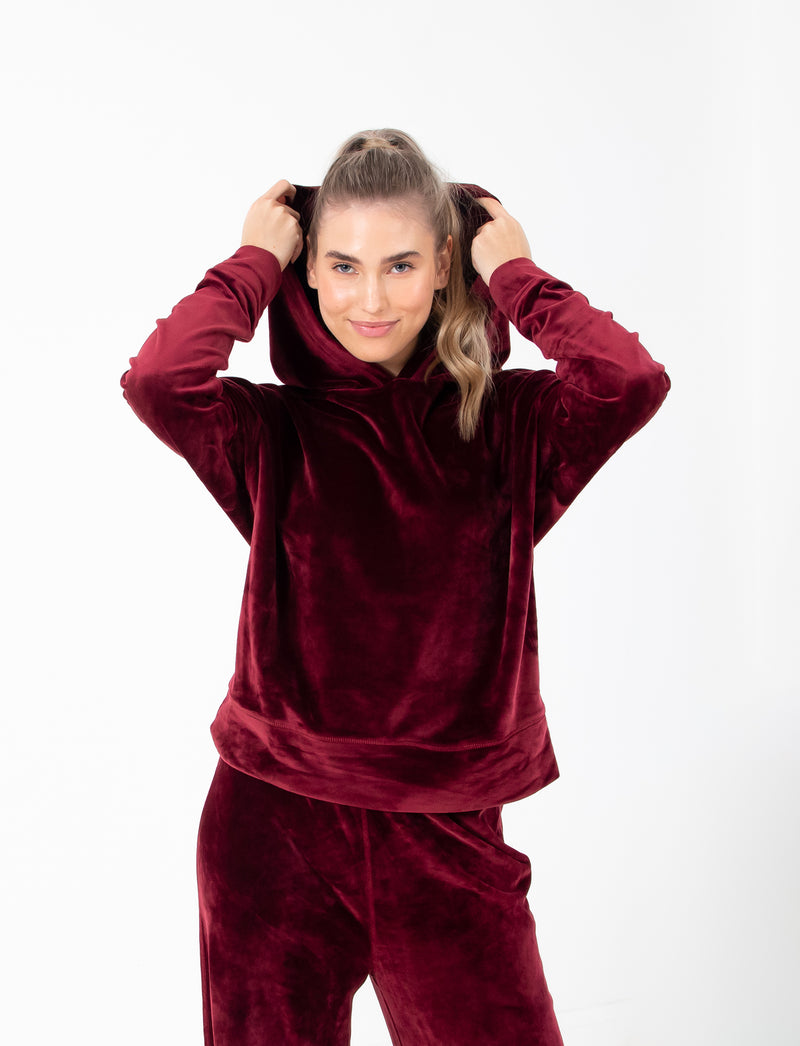 LADIES STRETCH VELVET HOODY