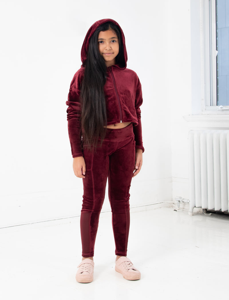 GIRLS 2-6 STRETCH VELVET ZIP FRONT HOODY