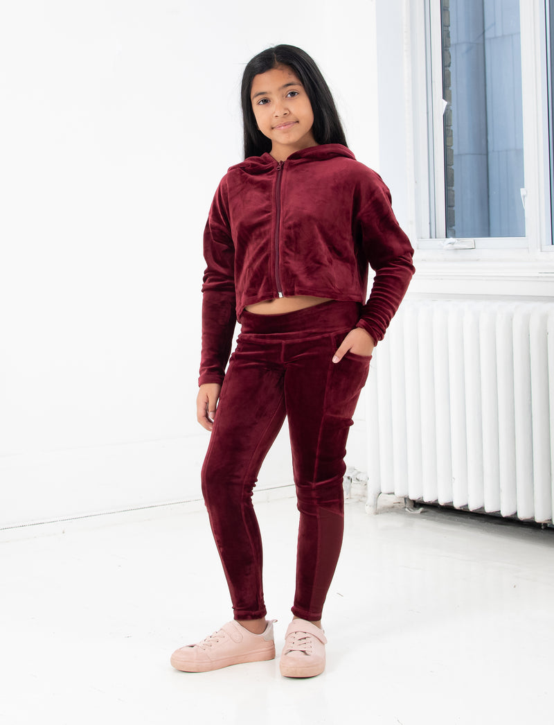 GIRLS 2-6 STRETCH VELVET ZIP FRONT HOODY