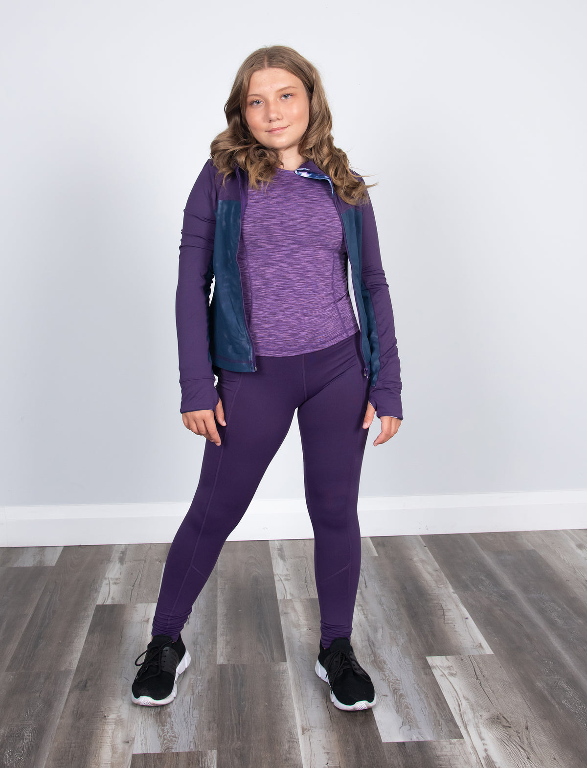 GIRLS MESH OVERLAY HOODED YOGA JACKET