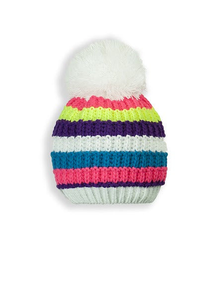 GIRL'S 2-3X STRIPED KNIT TOQUE W/ POM POM