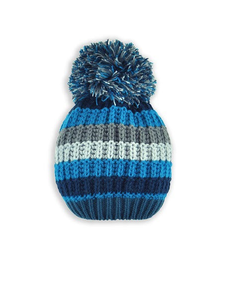 BOY'S 2-3X STRIPED KNIT TOQUE W/ POM POM