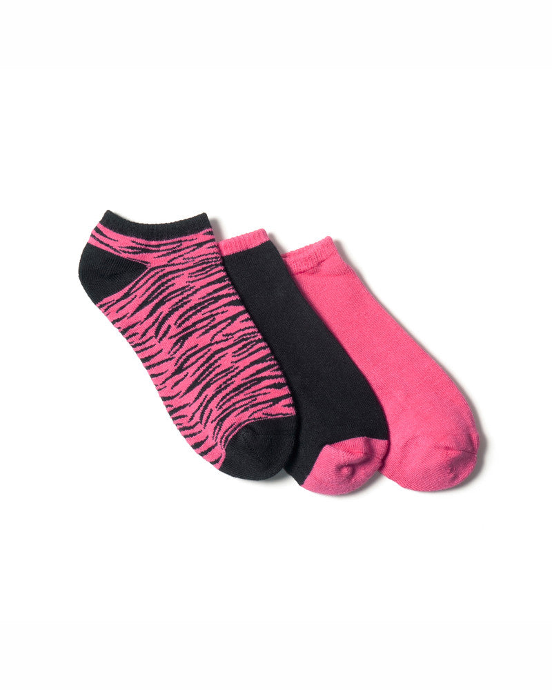 GIRLS 3 PACK ZEBRA ANKLE SOCKS