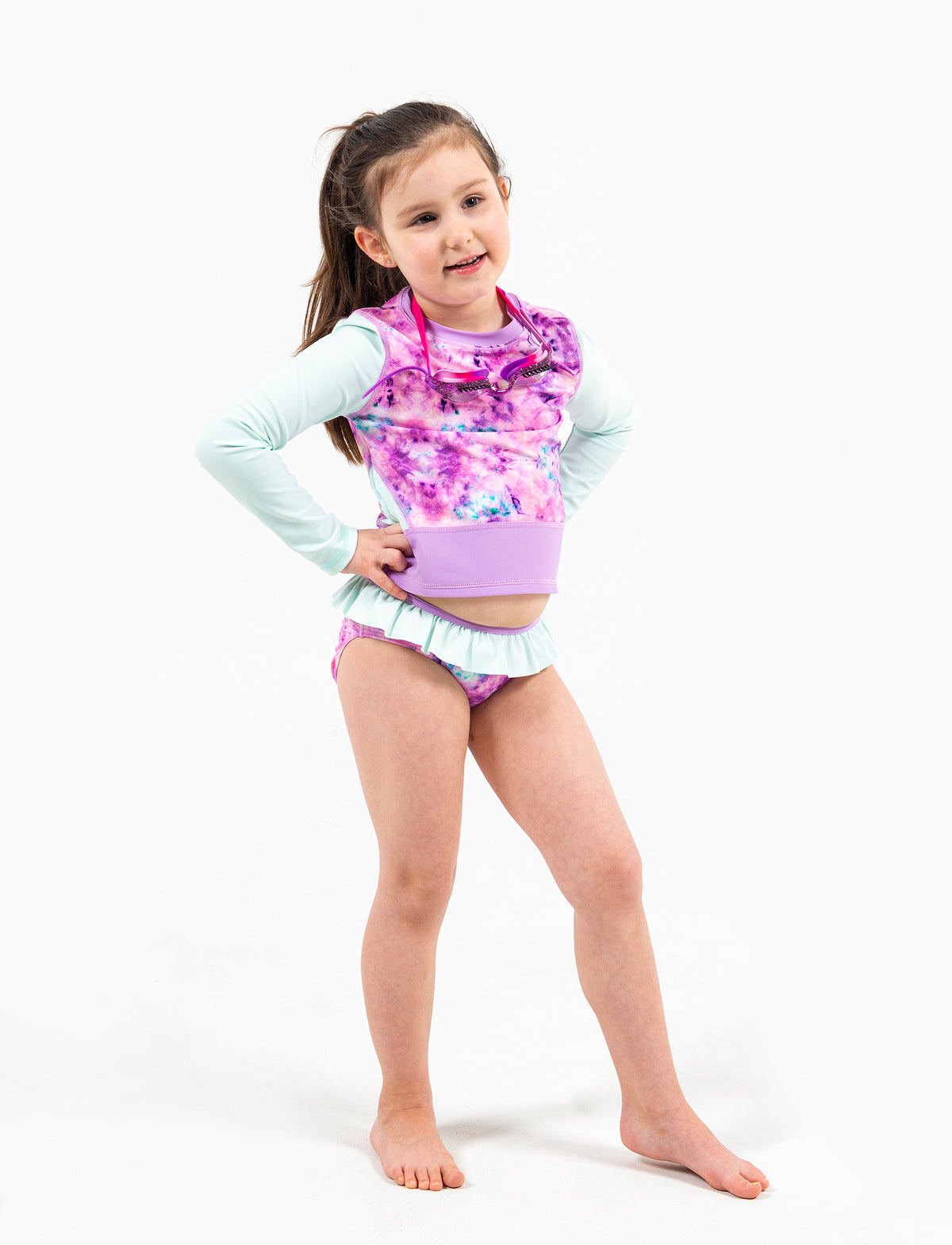 GIRLS 2-6X L/S RASHGUARD TANKINI SET