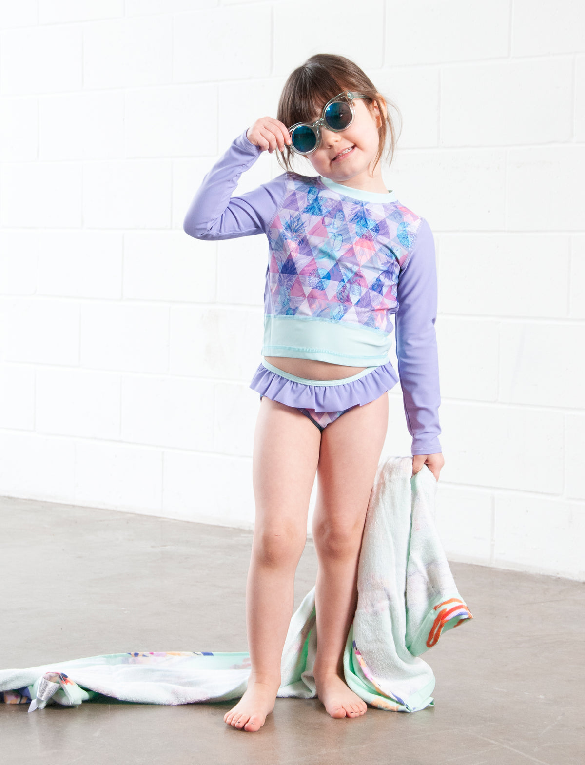 GIRLS 2-6X L/S RASHGUARD TANKINI SET