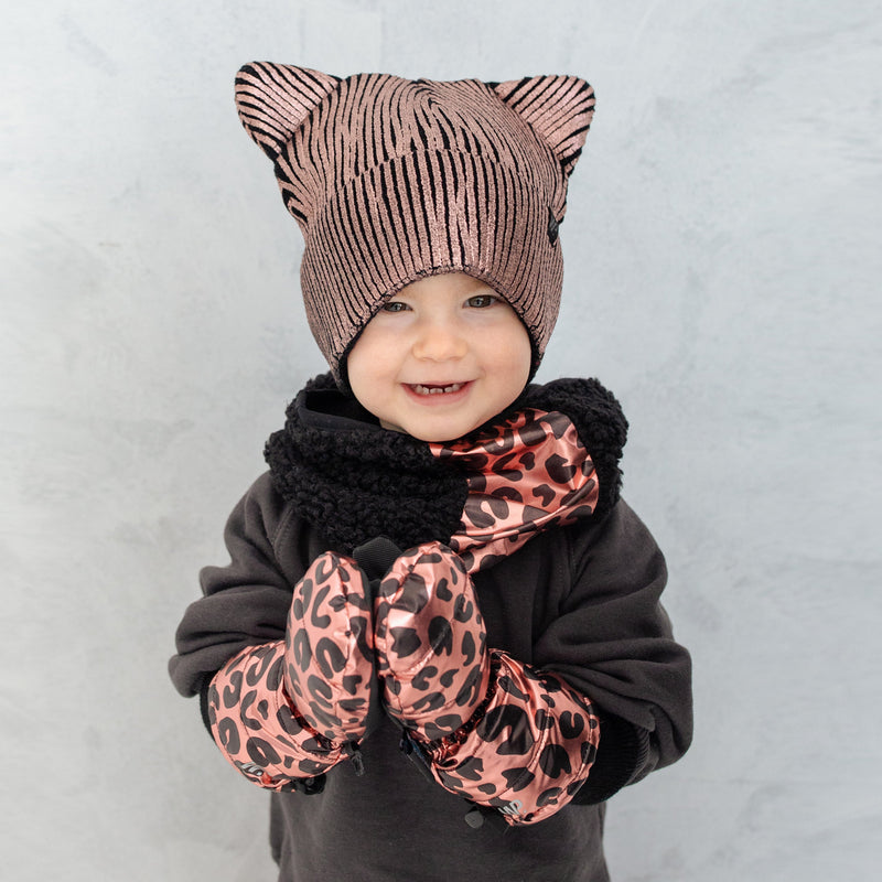 Little Girl's Rose Gold Leopard Mittens