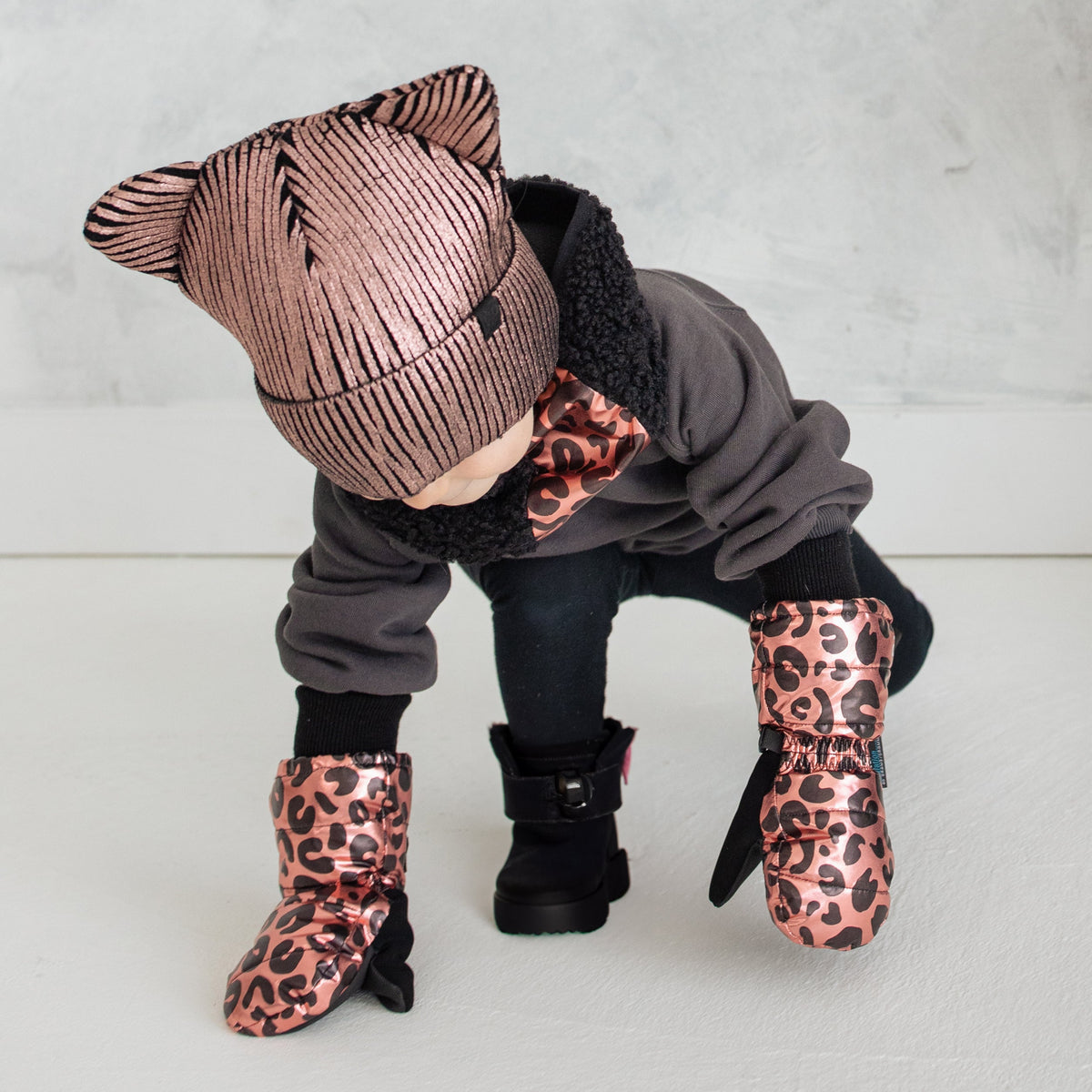 Little Girl's Rose Gold Foil Cat Ears Toque