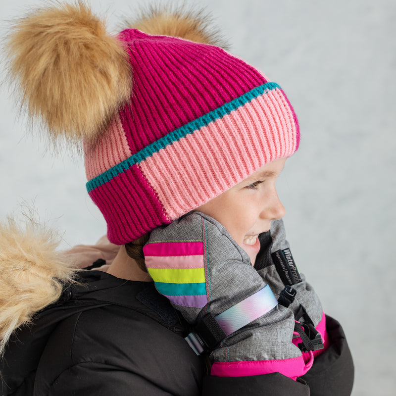 Little Girl's Grey Color Block Mittens