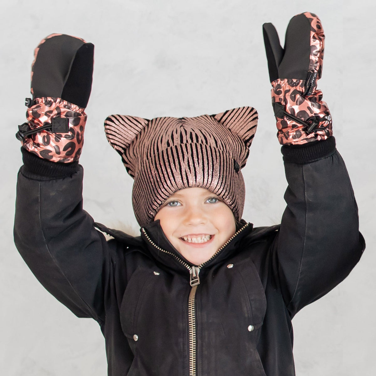 Little Girl's Rose Gold Leopard Mittens