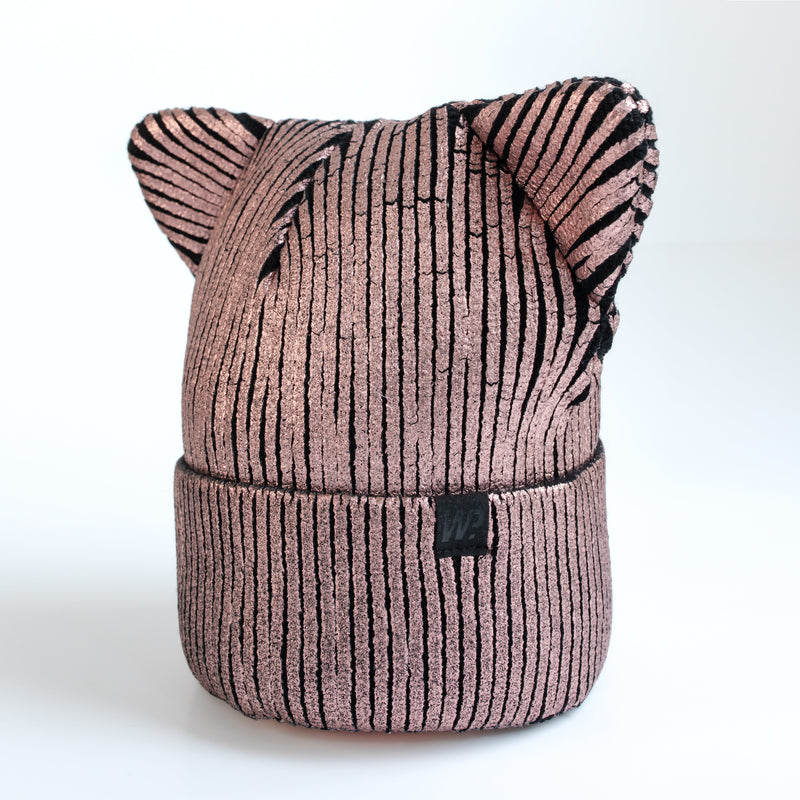 Little Girl's Rose Gold Foil Cat Ears Toque