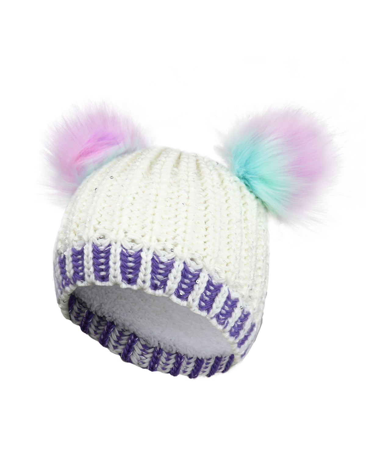 GIRLS 2-6X DOUBLE FAUX FUR POM POM KNIT TOQUE