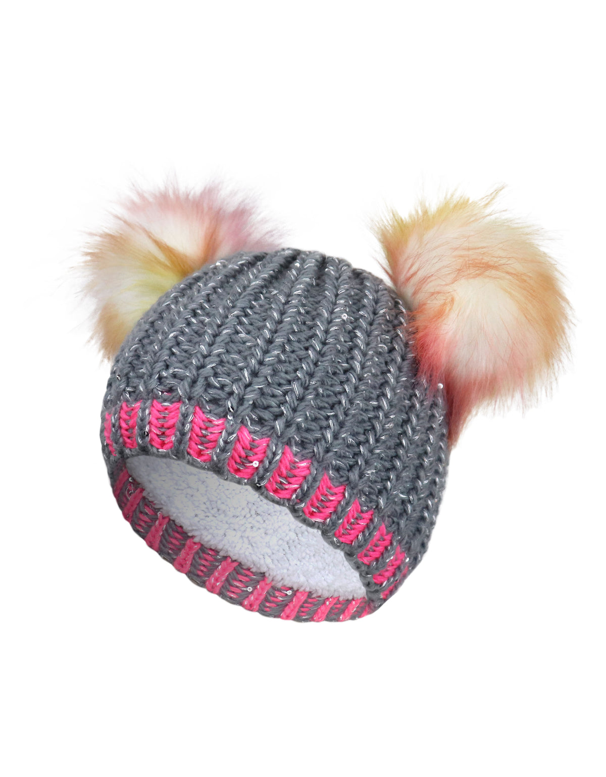 GIRLS 2-6X DOUBLE FAUX FUR POM POM KNIT TOQUE