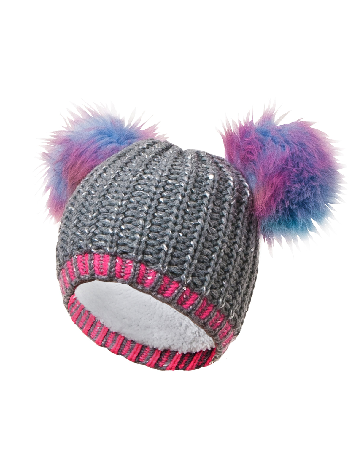 GIRLS 2-6X DOUBLE FAUX FUR POM POM KNIT TOQUE