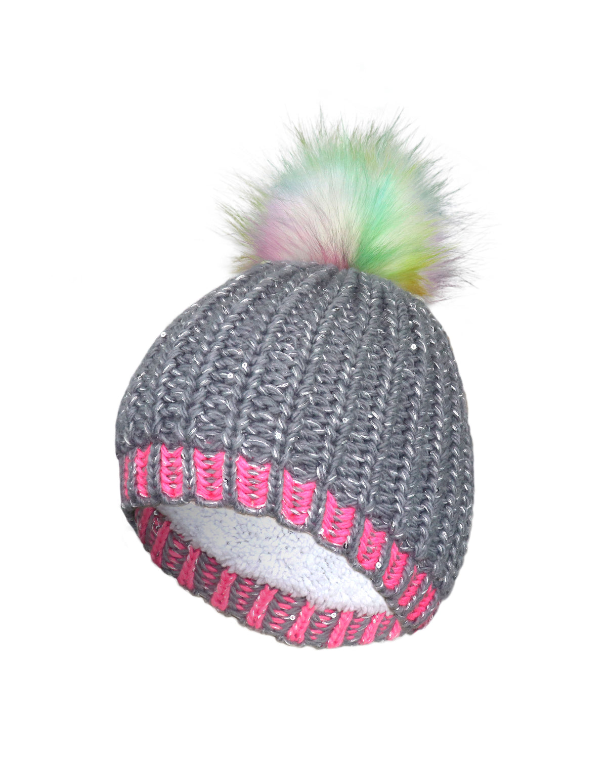 GIRLS 7-16 FAUX FUR POM POM KNIT TOQUE