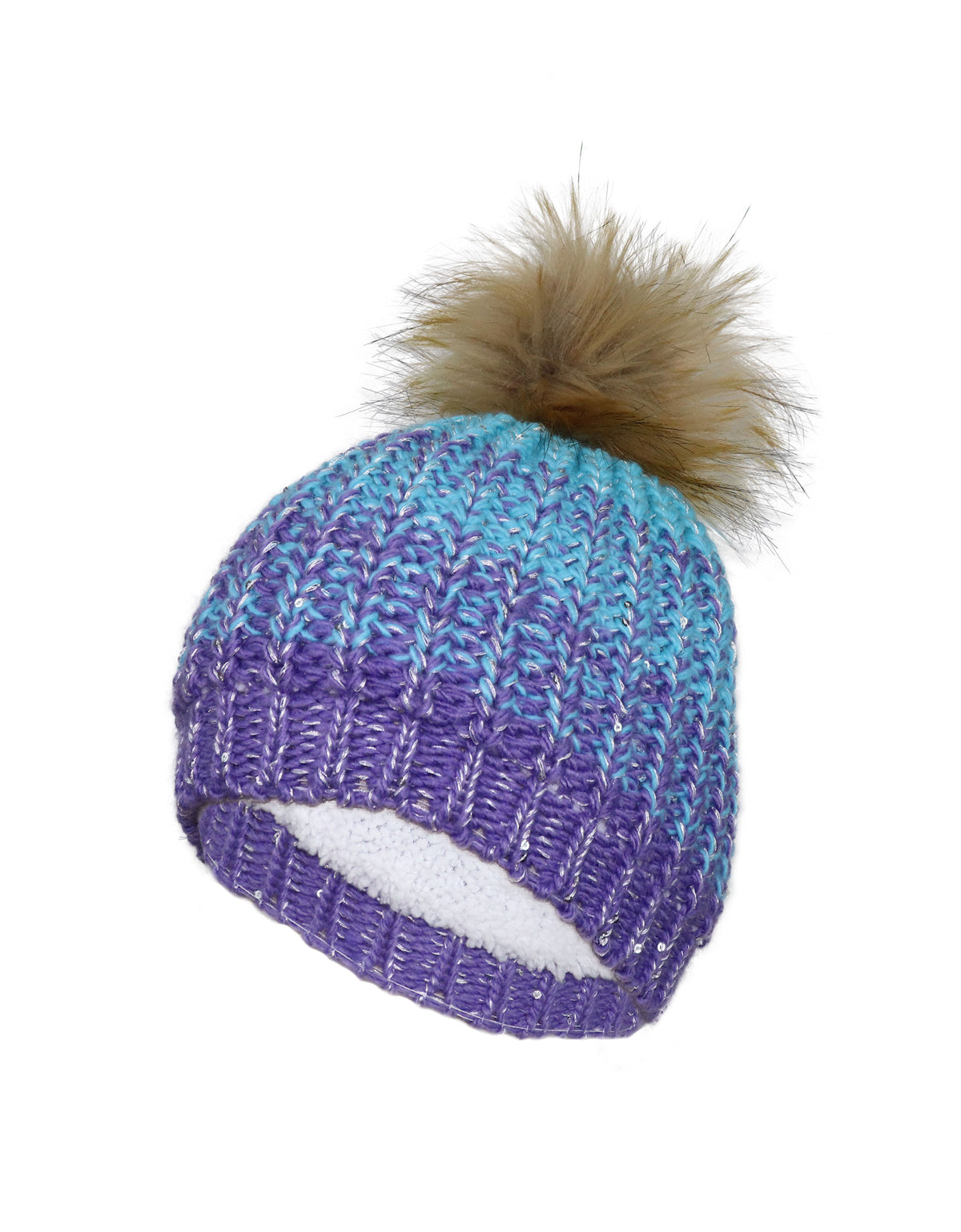 GIRLS 7-16 FAUX FUR POM POM OMBRÉ KNIT TOQUE